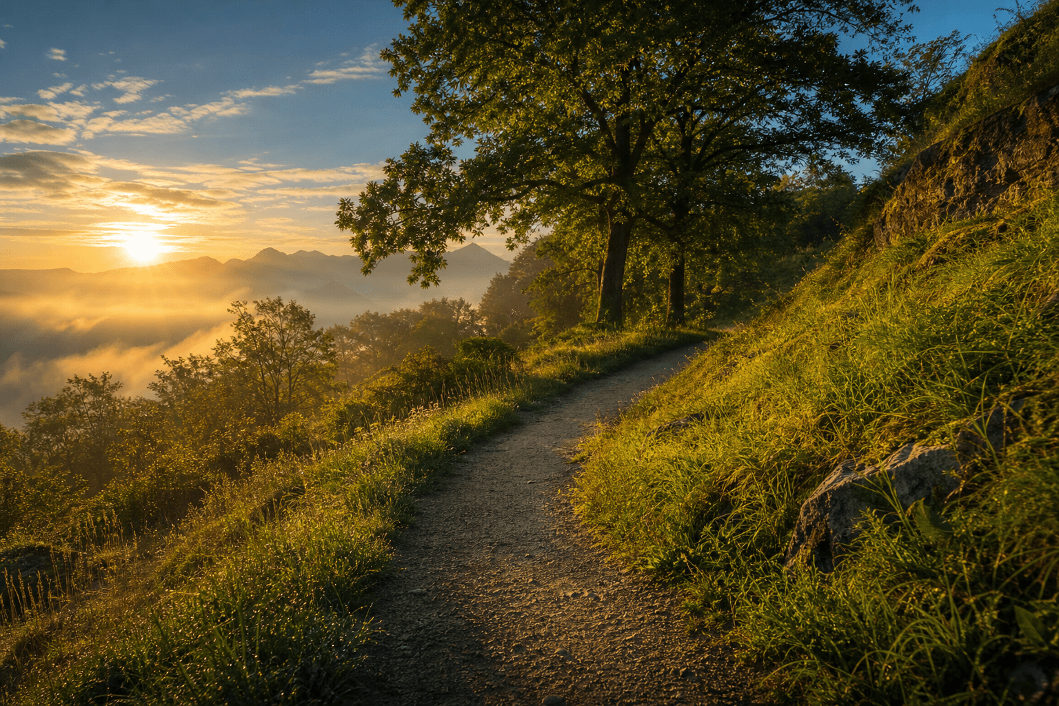 Sunlit forest path suggesting hopeful forward progress